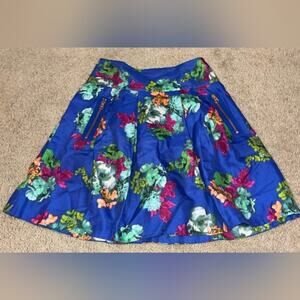 Anthropologie Maeve High Waisted Blue Floral Skirt With Pockets Sz 2 Boho Garden